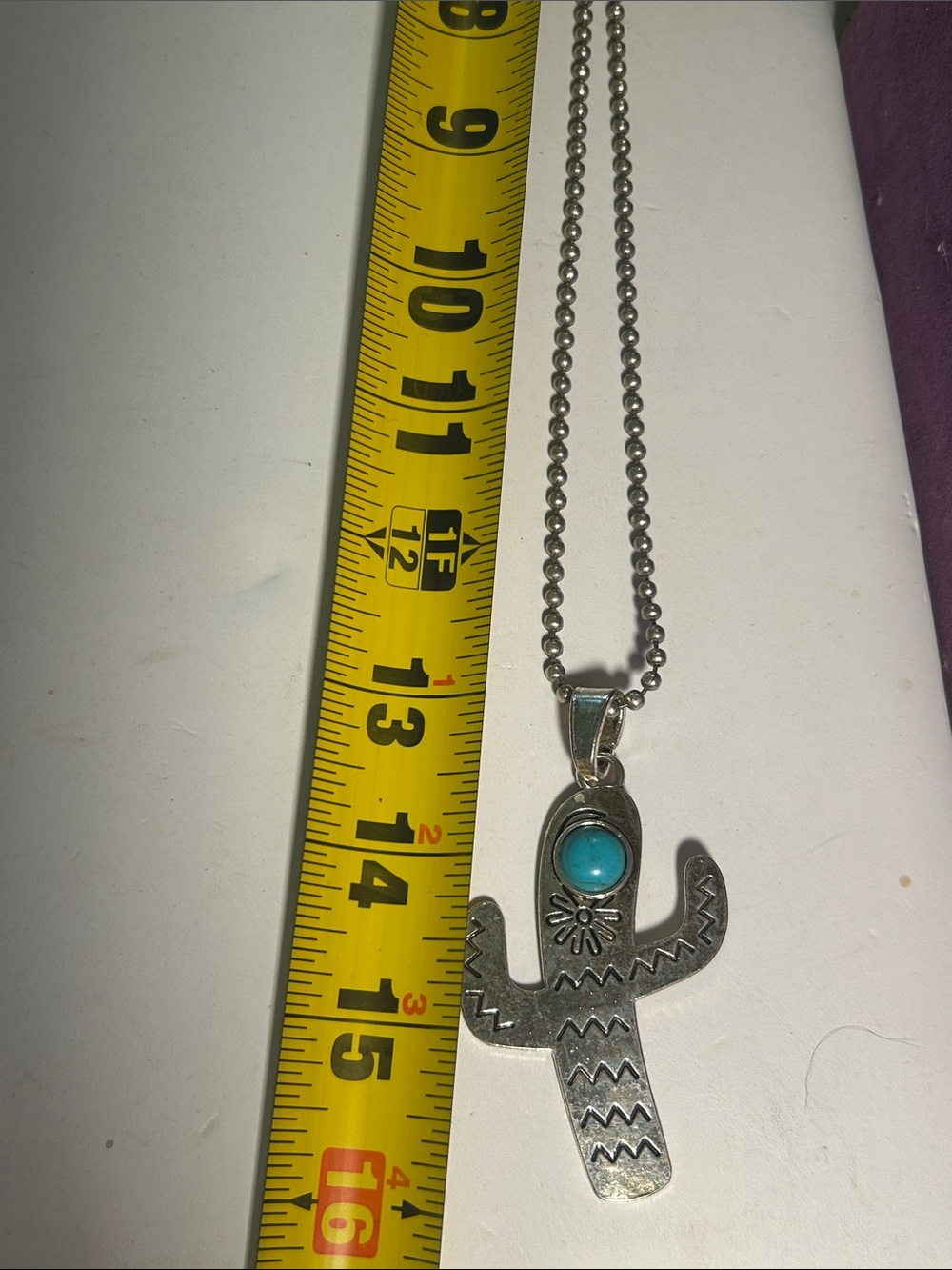 Southwestern Turquoise Cactus Pendant Necklace - Silver Tone - Picture 10 of 11